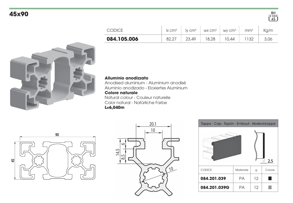 Profil Aluminiu 45x90 Canal 10 BH 084.105.006 5 Desen